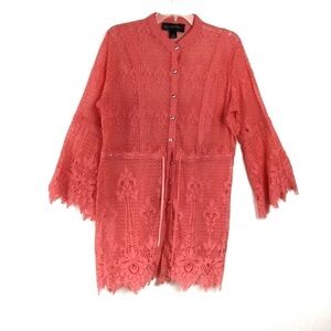 Colleen Lopez lace coral boho bell sleeve coverup